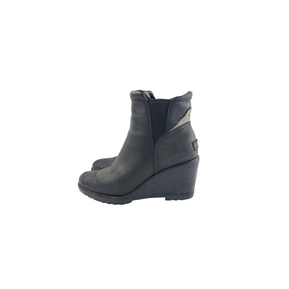 Sorel, Slip-On Round Toe Leather Wedge Ankle Boots, Women's, Size 6.5, Black.